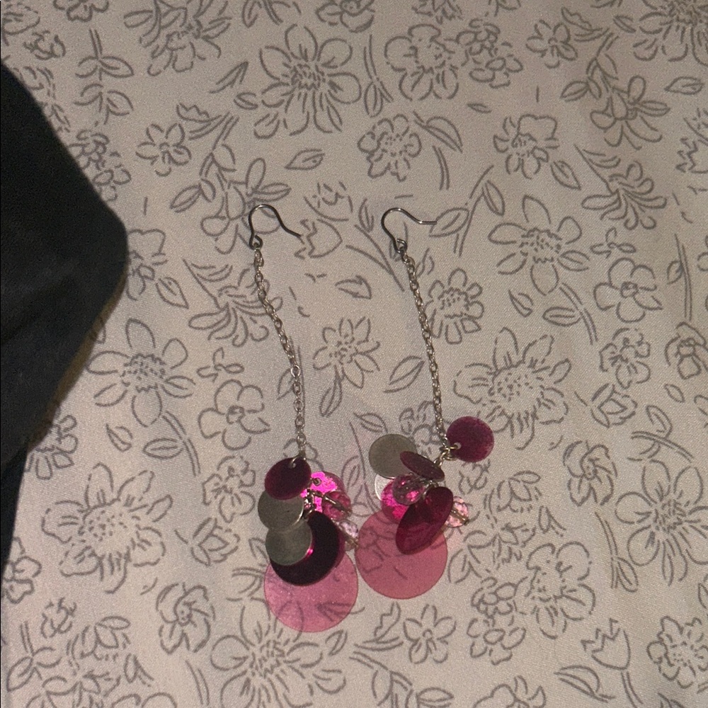 Pink and Silver Dangle Earrings